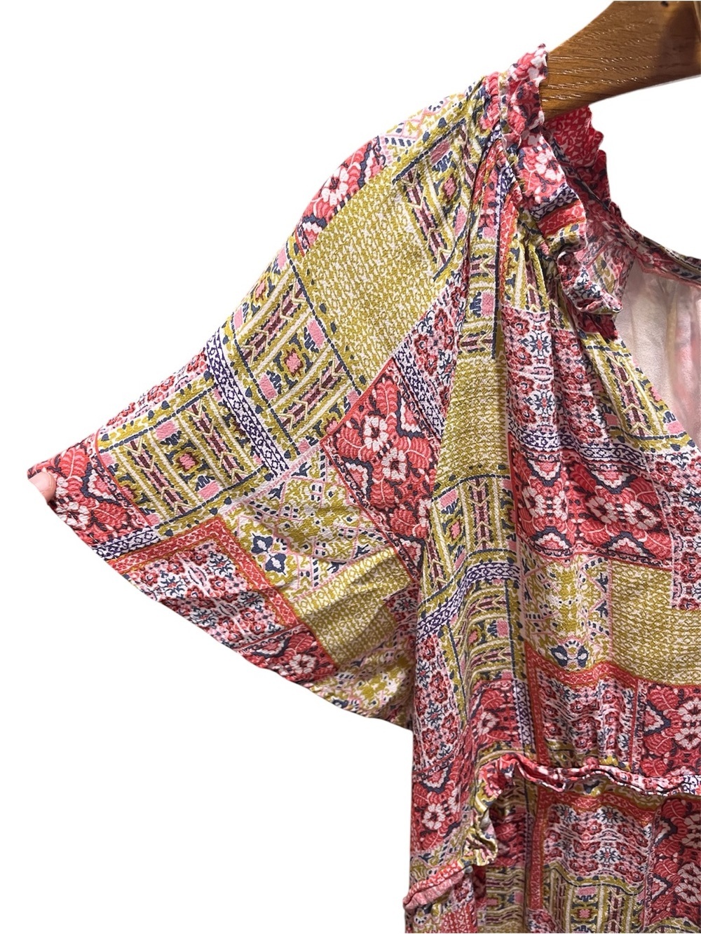 Anthropologie Robin Tiered Mini Dress Pink & Yellow Patchwork XLP - Picture 6 of 12